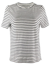 Eileen Fisher Organic Linen Jersey Stripe Round Neck Tee White/Black XS